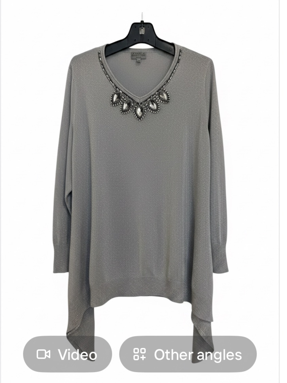 Joseph A Beaded V-Neck Silver Tunic Top Plus Size 2X